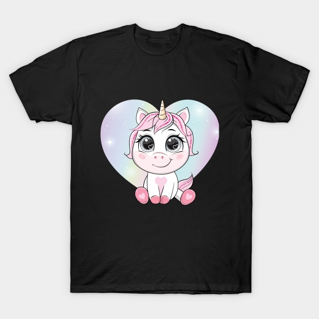 cartoon unicorn rainbow heart shape tshirt T-Shirt by Tshirt lover 1